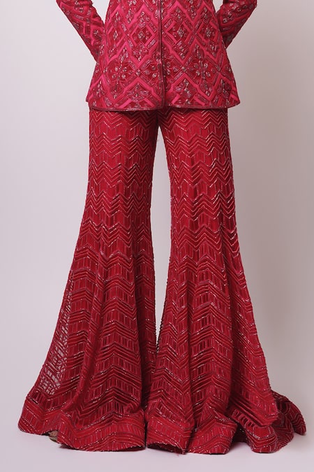 Ritika Mirchandani Pink Net, Crepe, Georgette Crystals, Embroidery, Fuchsia Kurta Sharara Set Online at Aza Fashions Ritika Mirchandani_Pink Net, Crepe, Georgette Crystals, Embroidery, Fuchsia Kurta Sharara Set _Online_at_Aza_Fashions