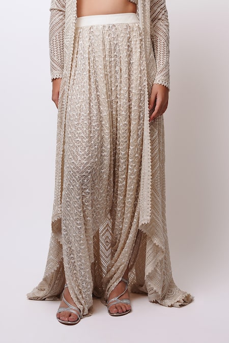 Buy Ritika Mirchandani Ivory Net, Crepe, Georgette Crystals, Beads, Aztec Jacket And Dhoti Set Online at Aza Fashions Buy_Ritika Mirchandani_Ivory Net, Crepe, Georgette Crystals, Beads, Aztec Jacket And Dhoti Set _Online_at_Aza_Fashions