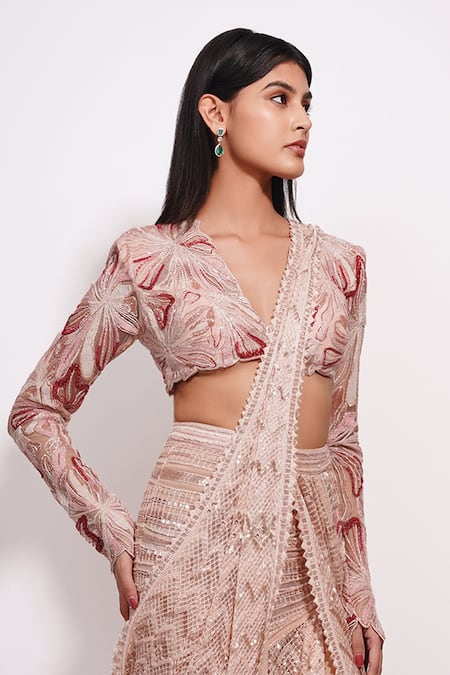 Ritika Mirchandani Blush Pink Embroidered Pre-Draped Saree Set 
