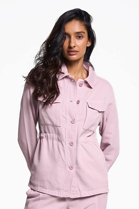 Terra Luna Pink 100% Organic Handloom Cotton Solid Collared Shirt at Aza Fashions Terra Luna_Pink 100% Organic Handloom Cotton Solid Collared Shirt _at_Aza_Fashions