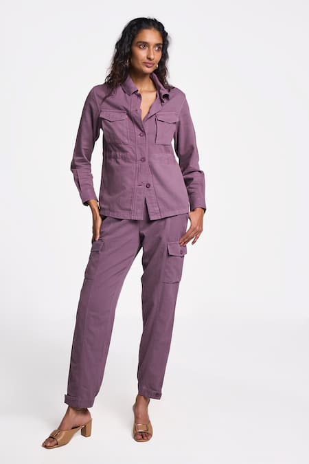 Terra Luna_Purple Cotton Collared Solid Shirt _Online_at_Aza_Fashions