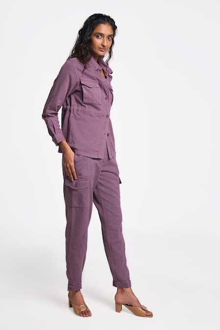 Buy_Terra Luna_Purple Cotton Collared Solid Shirt _Online_at_Aza_Fashions