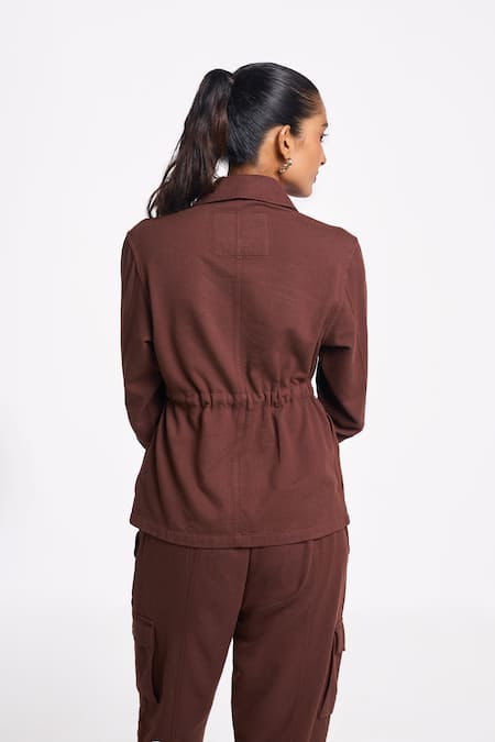 Shop_Terra Luna_Brown 100% Organic Handloom Cotton Solid Collared Shirt _at_Aza_Fashions