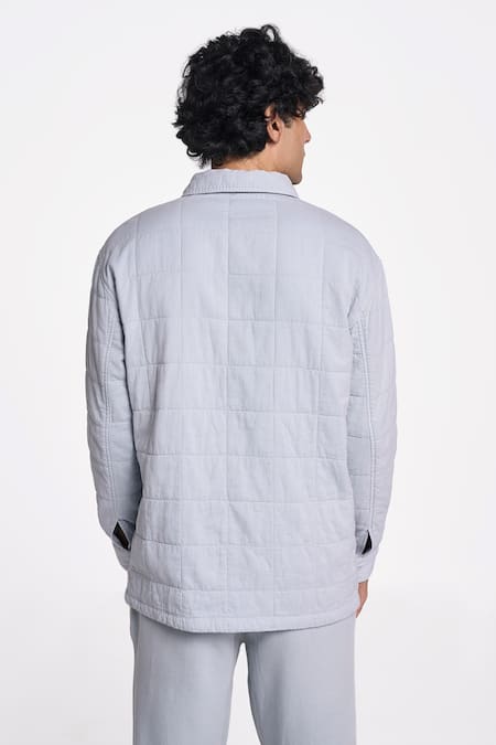 Shop_Terra Luna_Blue 100% Organic Handloom Cotton Checkered Collared Shirt _at_Aza_Fashions