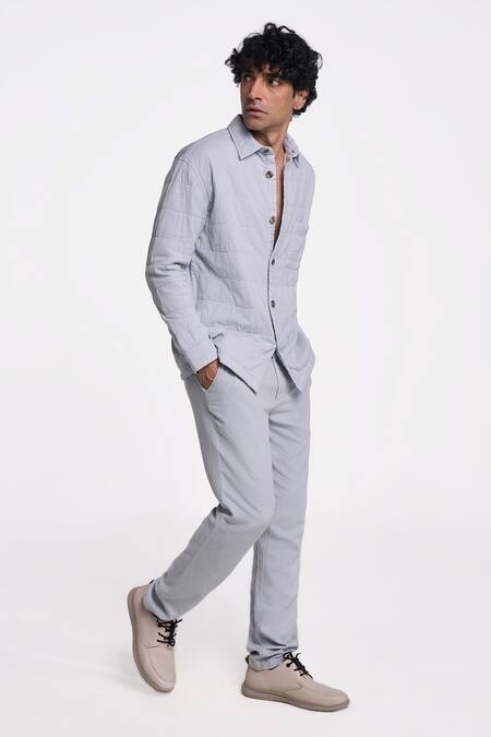 Buy_Terra Luna_Blue 100% Organic Handloom Cotton Checkered Collared Shirt _Online_at_Aza_Fashions