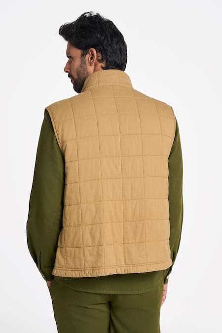 Terra Luna Brown Checkered Mandarin Collar Jacket 