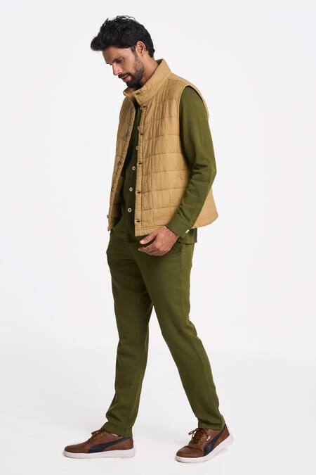 Terra Luna Brown 100% Organic Handloom Cotton Checkered Mandarin Collar Jacket Online at Aza Fashions Terra Luna_Brown 100% Organic Handloom Cotton Checkered Mandarin Collar Jacket _Online_at_Aza_Fashions