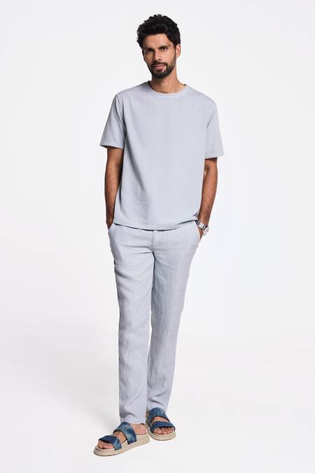 Terra Luna_Blue 100% Organic Handloom Cotton Solid T-shirt _Online_at_Aza_Fashions