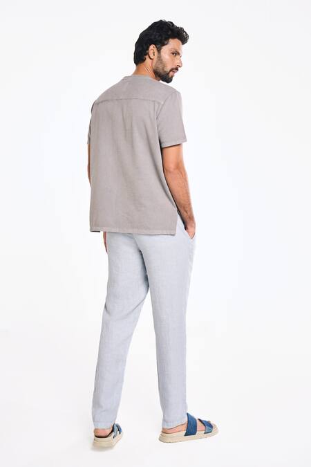 Shop_Terra Luna_Gray Cotton Grey Organic Half Sleeve T-shirt _at_Aza_Fashions