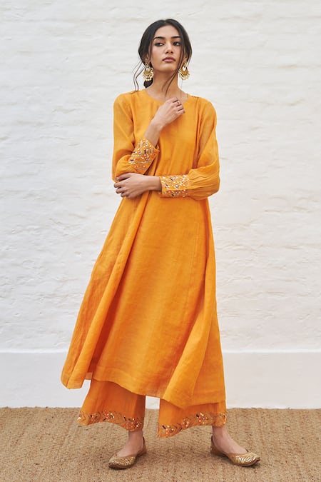 Vaaya Embroidered Cuff Flared Kurta Set 