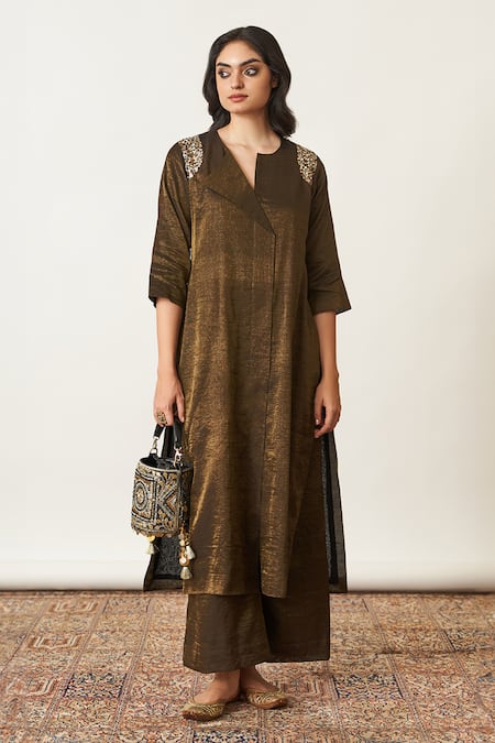 Buy Vaaya Black Handloom Cotton Sequins Asymmetric Embellished Kurta Set Online at Aza Fashions Buy_Vaaya_Black Handloom Cotton Sequins Asymmetric Embellished Kurta Set _Online_at_Aza_Fashions