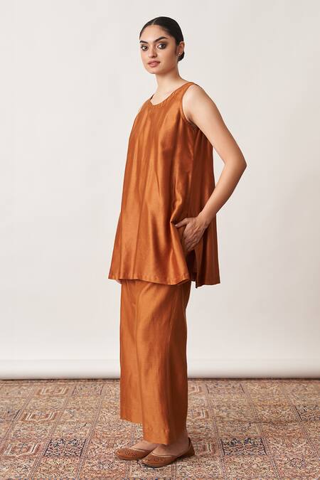 Buy Vaaya Orange Silk Open , Round Striped Jacket And Pant Set Online at Aza Fashions Buy_Vaaya_Orange Silk Open , Round Striped Jacket And Pant Set _Online_at_Aza_Fashions