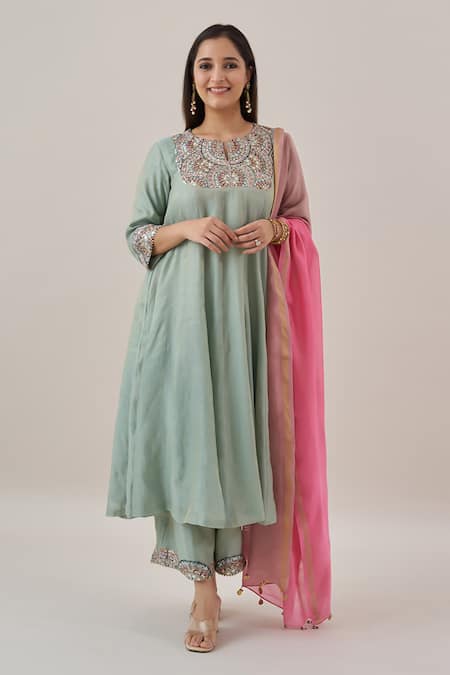 Vaaya Gota & Zari Embroidered Yoke Anarkali Set 