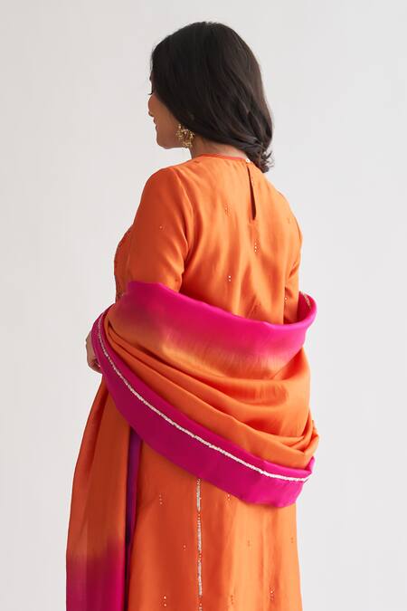 Buy_Vaaya_Orange Silk, Embroidery, Tassels Bloom Handwork Kurta Pant Set 