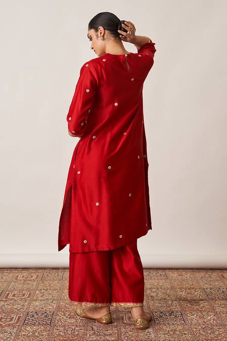 Vaaya Red Banarasi Embroidered Kurta Set