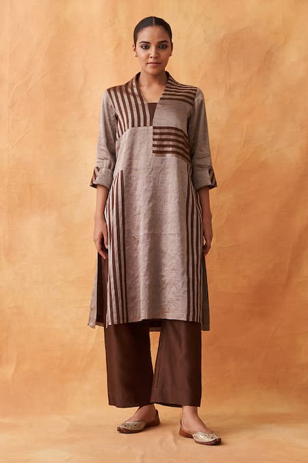 Vaaya Striped Patch Kurta With Pant 