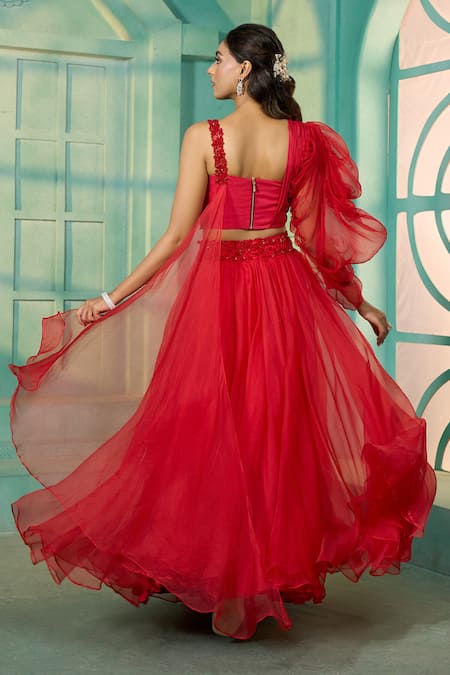 Vridhi Somaani Red Embroidered Pleated Lehenga Set 