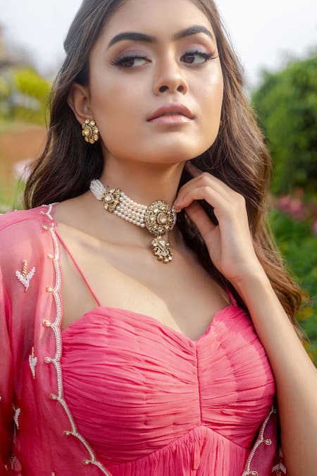 Buy Vridhi Somaani Coral Organza, Georgette Pearls, Embroidery Sweetheart Jacket And Gharara Set Online at Aza Fashions Buy_Vridhi Somaani_Coral Organza, Georgette Pearls, Embroidery Sweetheart Jacket And Gharara Set _Online_at_Aza_Fashions