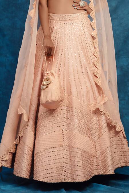 Vridhi Somaani Peach Silk, Organza Mirrors, Embroidery Sweetheart Neck Lehenga Set Online at Aza Fashions Vridhi Somaani_Peach Silk, Organza Mirrors, Embroidery Sweetheart Neck Lehenga Set _Online_at_Aza_Fashions