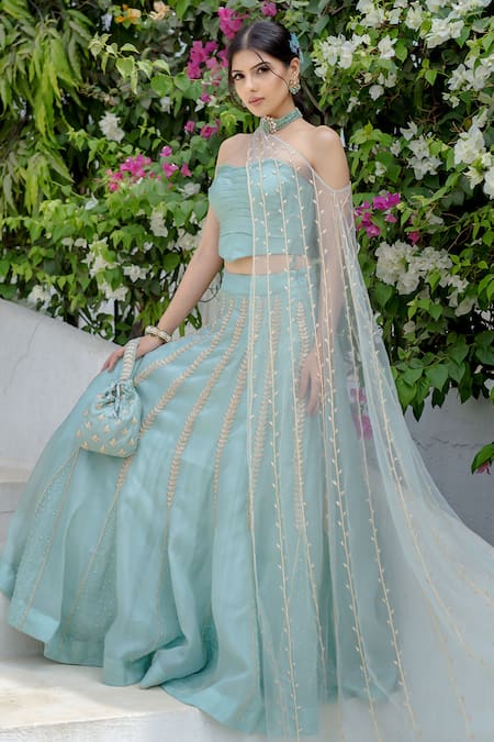 Vridhi Somaani Zardozi Embroidered Sage Green Lehenga Set 