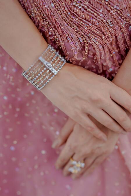 Shop_Vridhi Somaani_Pink Satin Cut Work Scoop Neck Hand Embroidered Gown With Bow _Online_at_Aza_Fashions