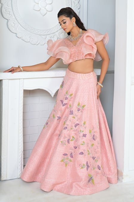 Vridhi Somaani Pink 3D Floral Embroidered Lehenga Set 