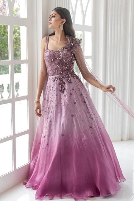 Vridhi Somaani Ombre Floral Applique Gown 