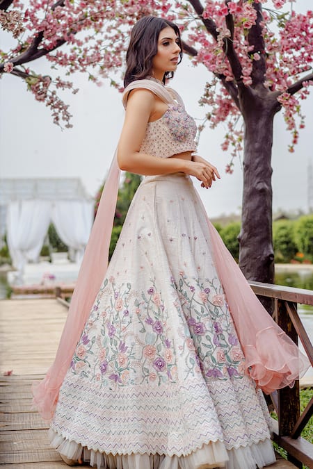 Vridhi Somaani Ivory 3D Floral Applique Lehenga Set 