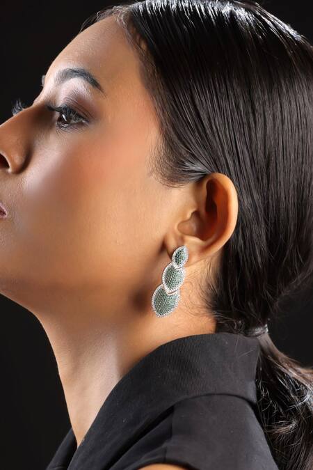 Shop The Bling Girll Green Rhinestones Designer Dangle Earrings at Aza Fashions Shop_The Bling Girll_Green Rhinestones Designer Dangle Earrings_at_Aza_Fashions
