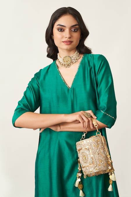 Vaaya Maharani Sequin & Gota Zari Embellished Bucket Bag 