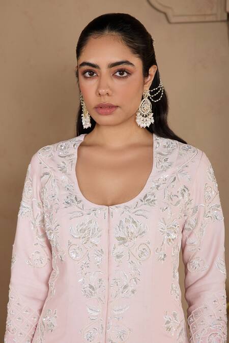 Buy House Of Karmah Pink Chanderi, Silk Organza Embroidery, Sequins, Floral Zari Kurta Gharara Set Online at Aza Fashions Buy_House Of Karmah_Pink Chanderi, Silk Organza Embroidery, Sequins, Floral Zari Kurta Gharara Set _Online_at_Aza_Fashions