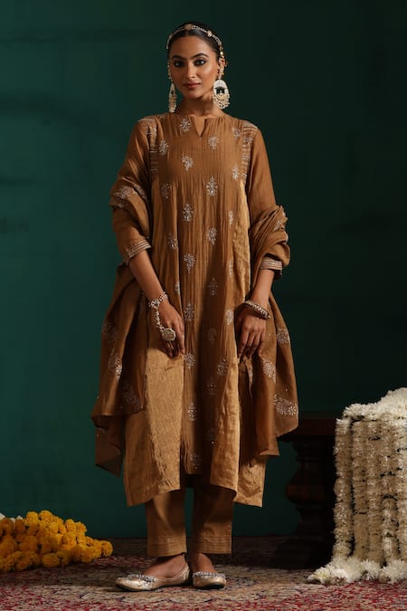 Beige Afsaana Embroidered Kurta Pant Set 