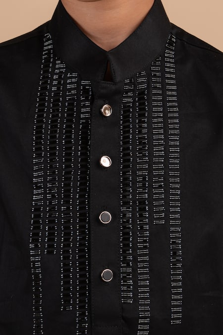 Buy_Partykles_Black Cotton Satin Beads Embroidered Kurta Set _Online_at_Aza_Fashions