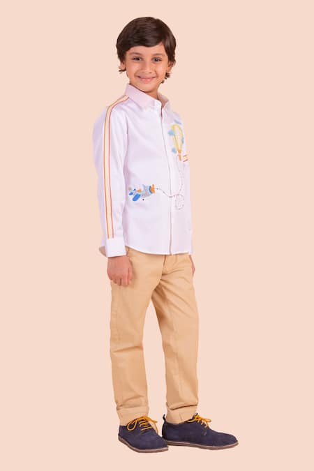 Buy_Partykles_White Cotton Embroidery Hot Air Balloon Shirt _Online_at_Aza_Fashions