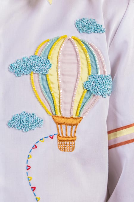 Shop_Partykles_White Cotton Embroidery Hot Air Balloon Shirt _Online_at_Aza_Fashions