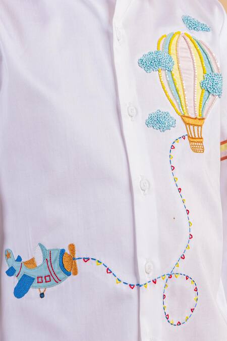 Buy_Partykles_White Cotton Embroidery Hot Air Balloon Shirt 