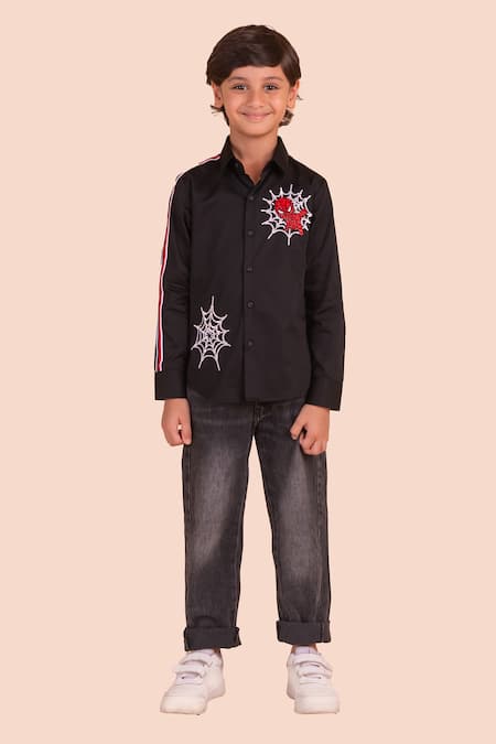 Partykles Spider Man Motif Embroidered Shirt 