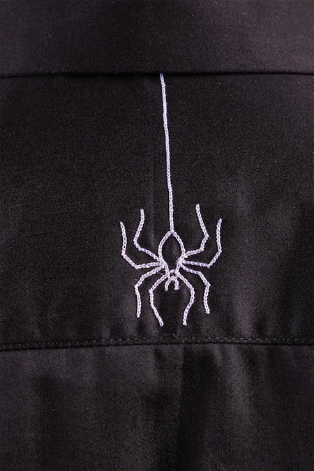 Partykles Black Cotton Embroidery, Patchwork Spider Man Shirt at Aza Fashions Partykles_Black Cotton Embroidery, Patchwork Spider Man Shirt _at_Aza_Fashions