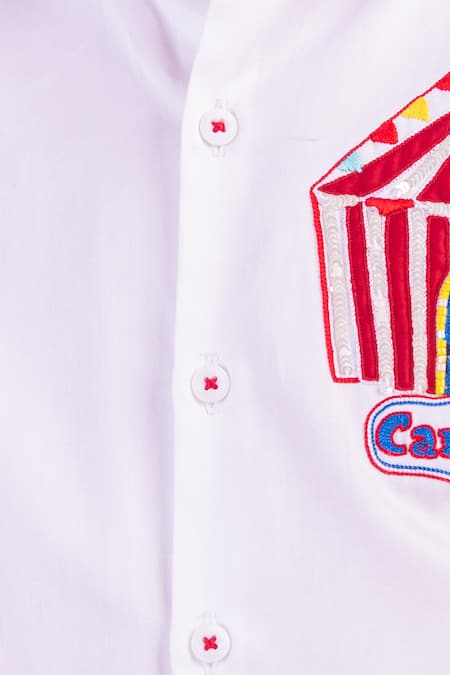 Shop_Partykles_White Cotton Embroidery Carnival Motif Shirt _Online_at_Aza_Fashions