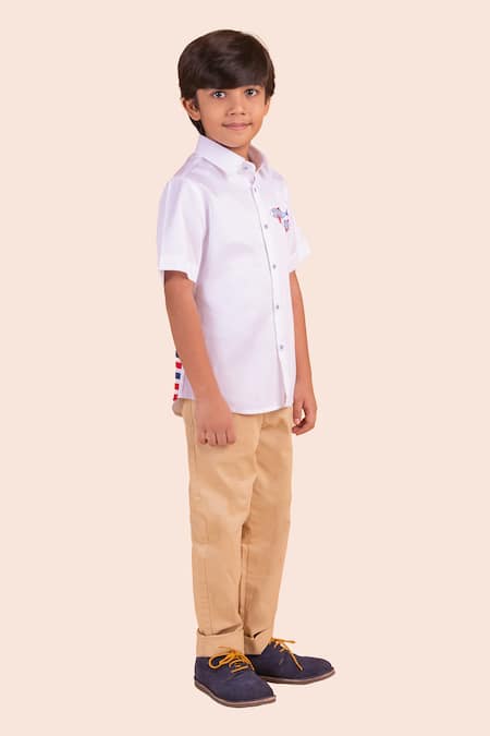 Buy_Partykles_White Cotton Embroidery Fish Motif Shirt _Online_at_Aza_Fashions