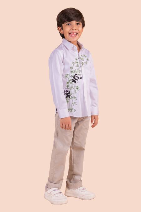 Buy_Partykles_White Cotton Embroidery Panda Shirt _Online_at_Aza_Fashions