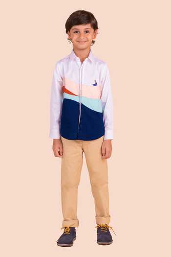 Partykles_Multi Color Cotton Embroidery Boat Motif Shirt _Online_at_Aza_Fashions