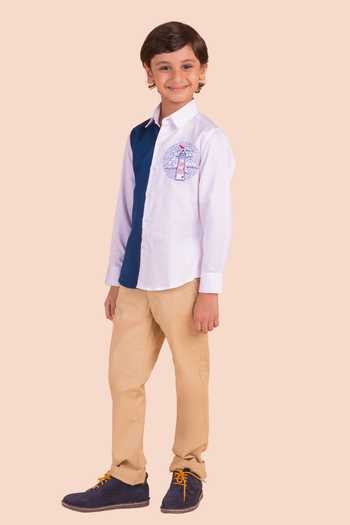Partykles_Blue Cotton Embroidery Light House Motif Shirt _Online_at_Aza_Fashions