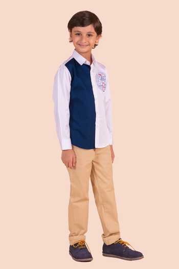 Buy_Partykles_Blue Cotton Embroidery Light House Motif Shirt _Online_at_Aza_Fashions
