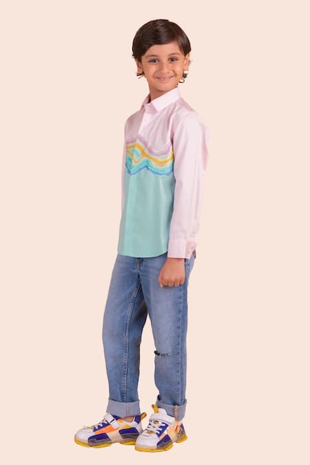 Partykles Multi Color Cotton Embroidery Wave Motif Shirt Online at Aza Fashions Partykles_Multi Color Cotton Embroidery Wave Motif Shirt _Online_at_Aza_Fashions