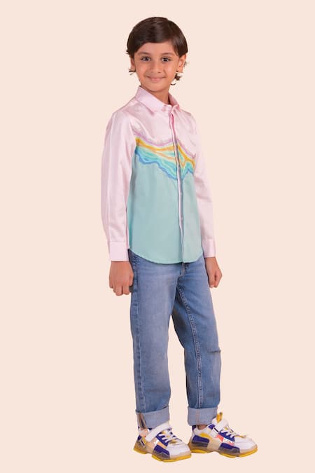 Buy Partykles Multi Color Cotton Embroidery Wave Motif Shirt Online at Aza Fashions Buy_Partykles_Multi Color Cotton Embroidery Wave Motif Shirt _Online_at_Aza_Fashions