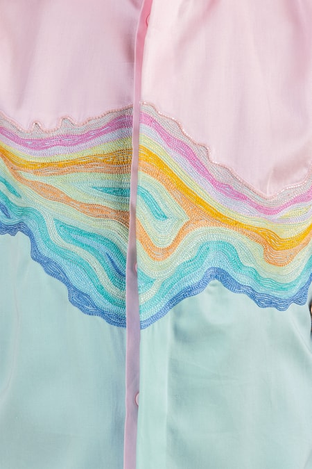 Shop Partykles Multi Color Cotton Embroidery Wave Motif Shirt Online at Aza Fashions Shop_Partykles_Multi Color Cotton Embroidery Wave Motif Shirt _Online_at_Aza_Fashions