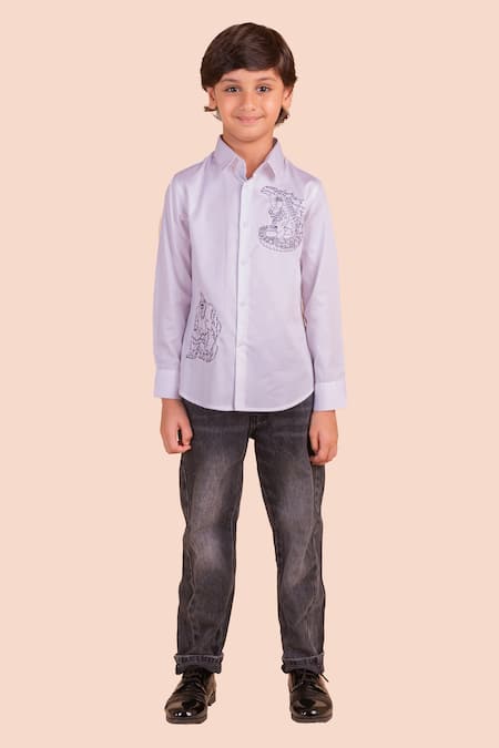 Partykles_White Cotton Embroidery Gorilla Thread Work Shirt _Online_at_Aza_Fashions