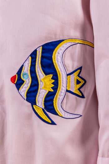 Partykles_Pink Cotton Embroidery Fish Motif Shirt _at_Aza_Fashions