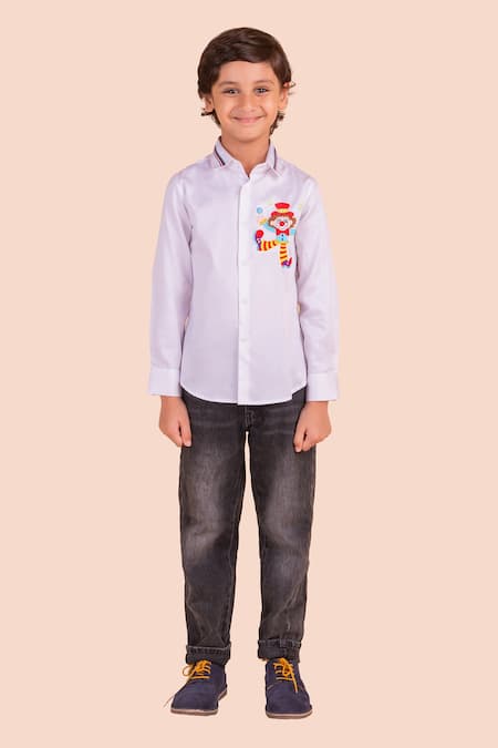 Partykles White 100% Cotton Embroidered Joker Motif Shirt 